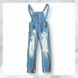 EUC! MACHINE NOUVELLE MODE Ripped Denim Jeans Overalls Womens Size SMALL 26